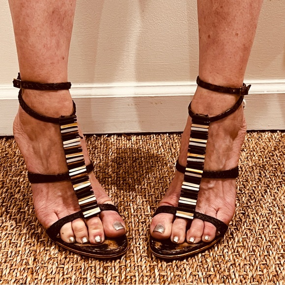 Roberto Cavalli Brown and Black Strappy Heels - Picture 2 of 5